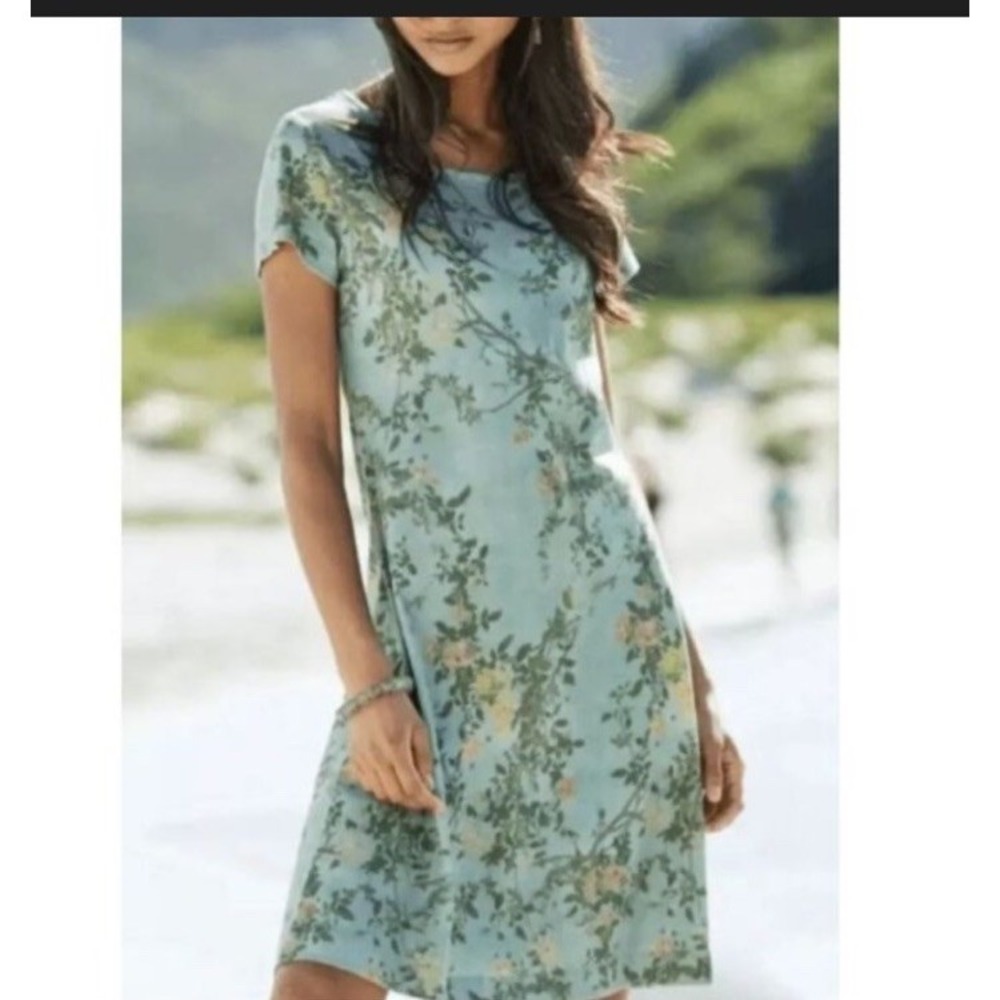 peruvian connection Shirt Floral Pima Cotton‎ Short Sleeve Dress Rose Vine SZ XS